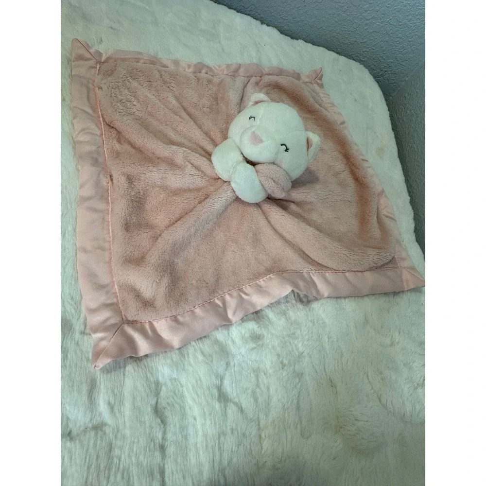 Carter's Pink White Kitten Cat Plush Security Blanket Lovey Satin Trim 13x13